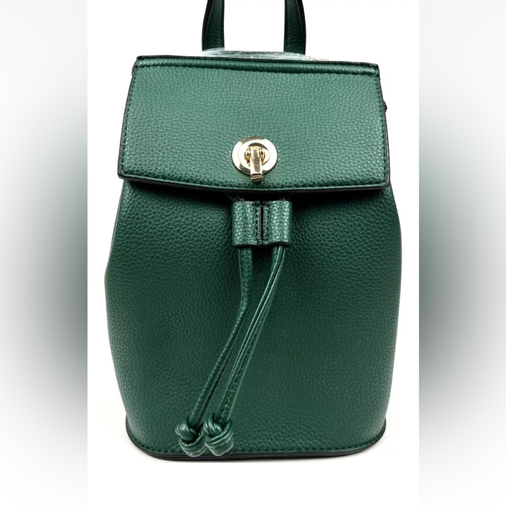 Green Leather Backpack Minimal Gold Hardware New